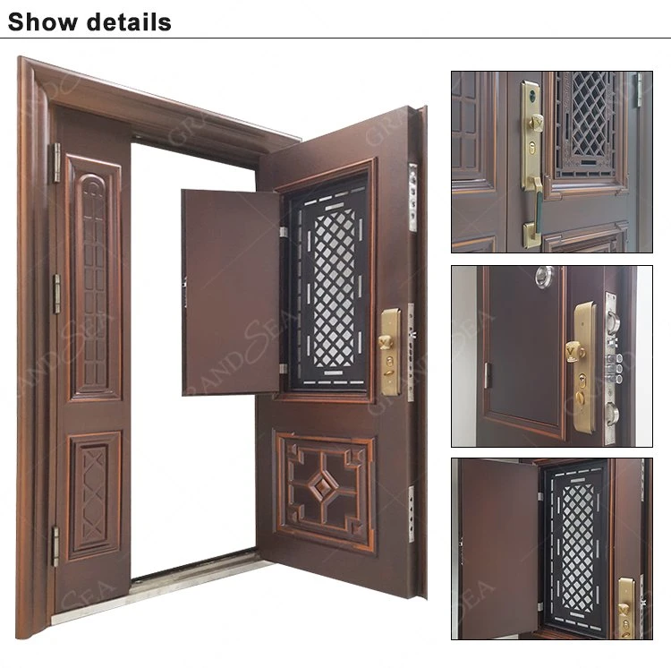 Luxury Double Door Explosion Proof Aluminum Cast Copper Color Main Entry Steel Doors Security