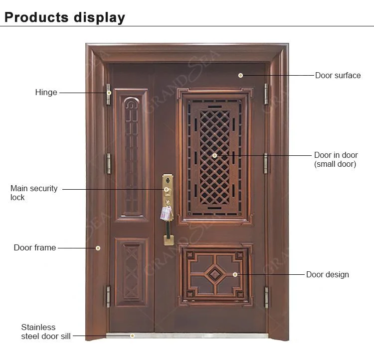 Luxury Double Door Explosion Proof Aluminum Cast Copper Color Main Entry Steel Doors Security