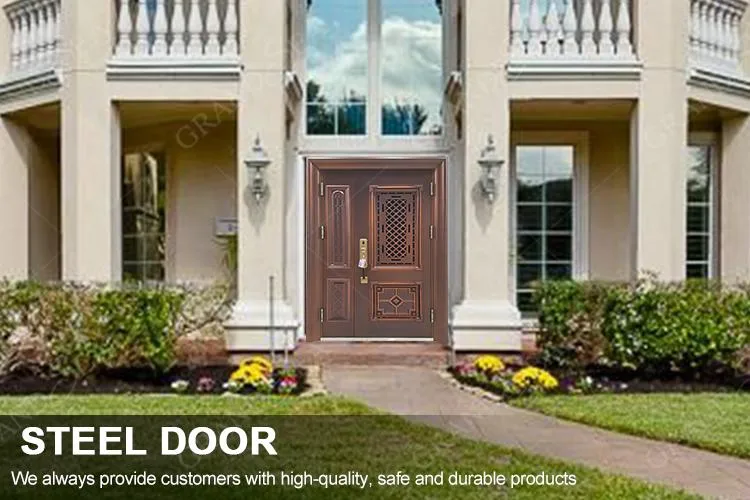 Luxury Double Door Explosion Proof Aluminum Cast Copper Color Main Entry Steel Doors Security